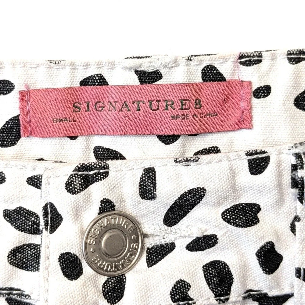 Signature8 Black White Animal Print Denim Mini Skirt Y2K Dalmation 100% Cotton S